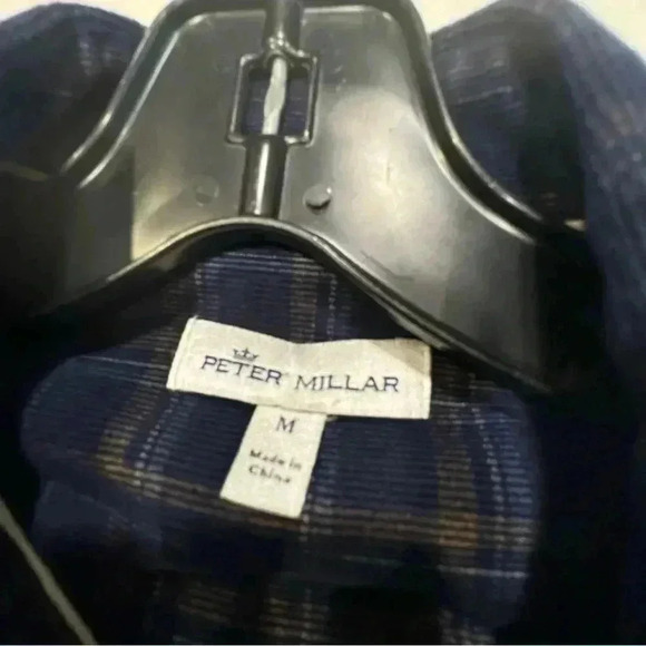 Peter Millar men’s micro corduroy button down shirt blue & tan plaid size M - Picture 5 of 10